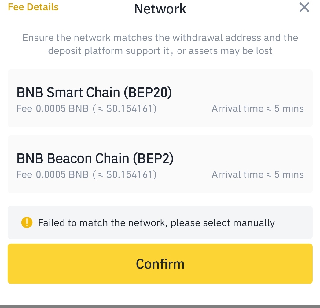 Redes para transferir Binance Coin o BNB