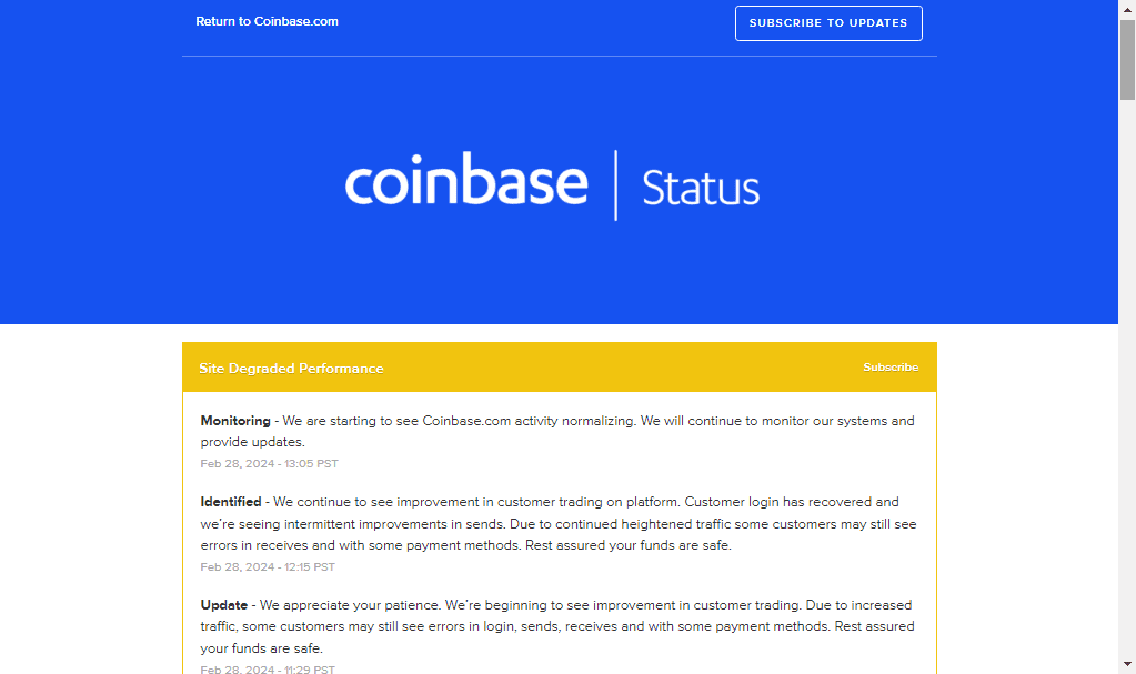 Falla Coinbase bitcoin