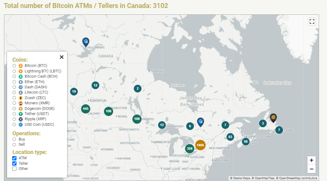 Canadá cajeros criptomonedas